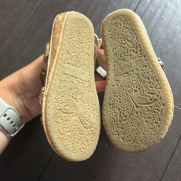 Cat & Jack silver flats size 7 & Carter's metallic floral rope sandals size 7 - Picture 3 of 5